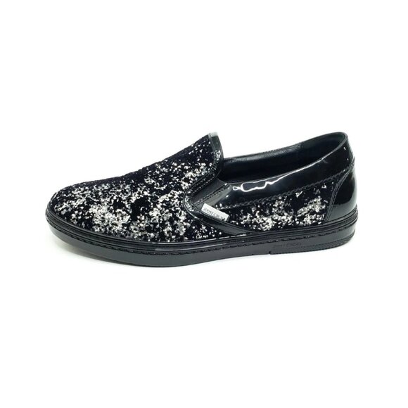 Jimmy Choo Black Velvet Glitter Slip-On Sneakers Patent Trim  display picture 3